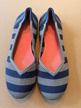 Rothy's Riviera Big Stripe Ballet Flats Blue & White Size 9 excellent condition